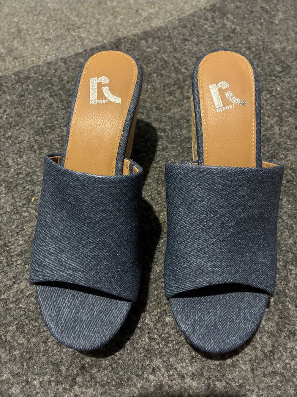 👠 Report Denim Open-Toe Slide Mules in Dark Blue
